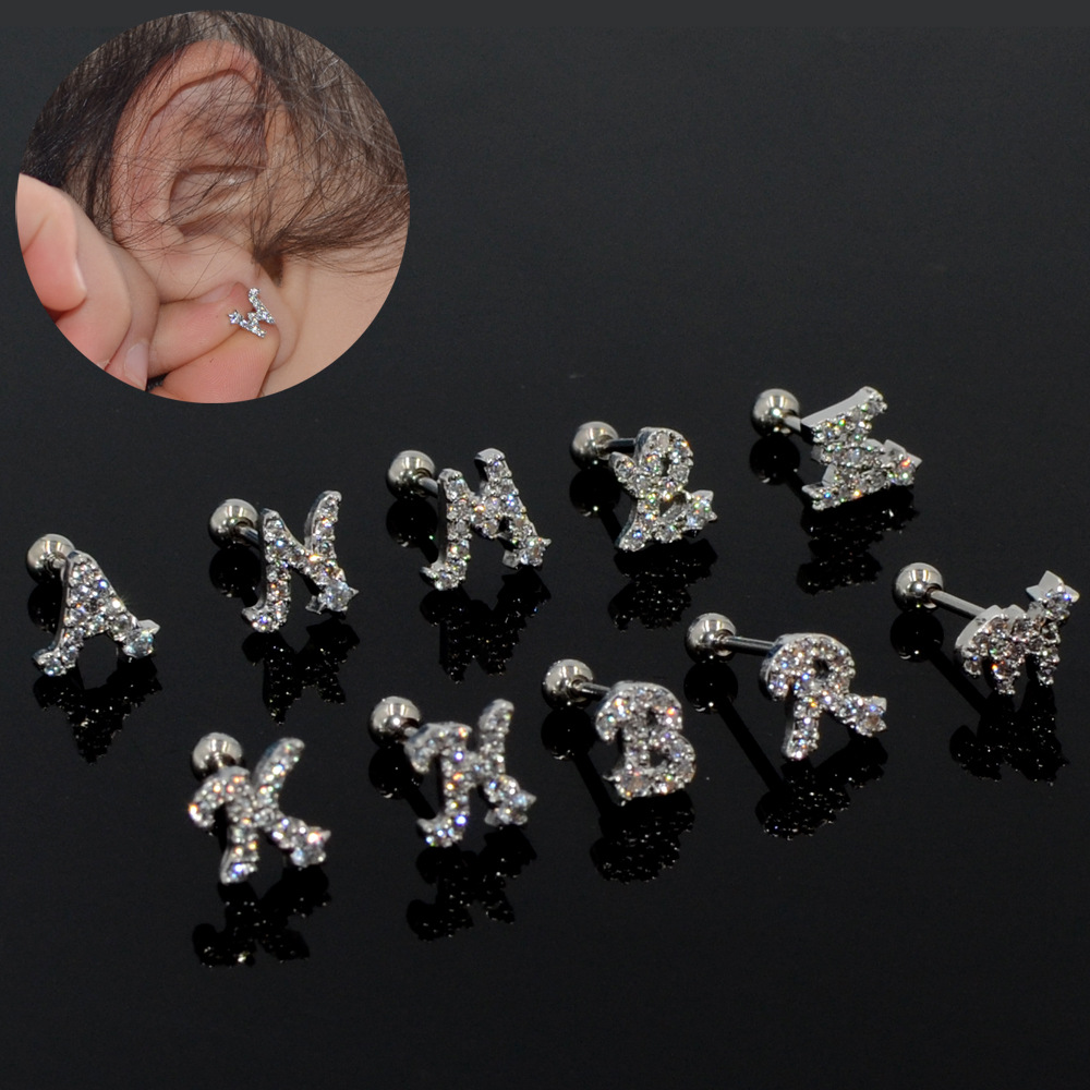 Simple Style Letter Stainless Steel Copper Inlay Zircon Ear Studs 1 Piece
