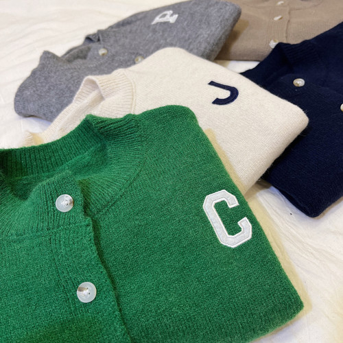 Cross-border Spring New Arrival Trend Brand Children's Alphabet Solid Color Knit Cardigan Boys' Casual Sweatshirt Outerwear