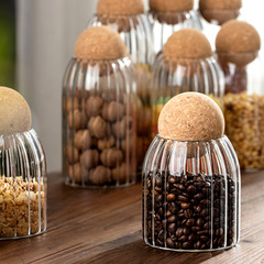 Kitchen tea heat-resistant glass bottle round ball lid airtight can coffee bean storage creative cork plug storage jar