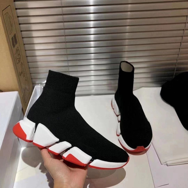 thumbnail for Factory Outlet High Version 2022 New Sports Knitted Fabric Flat Heel Round Head Red Couple Casual Socks Shoes