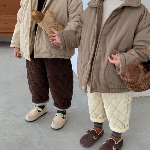 Korean children's clothing children's new winter quilted trousers for boys and girls baby quilted rhombus thickened corduroy trousers
