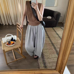 韩系慵懒风松紧腰系带百搭休闲裤女2025秋季新款显瘦直筒阔腿裤