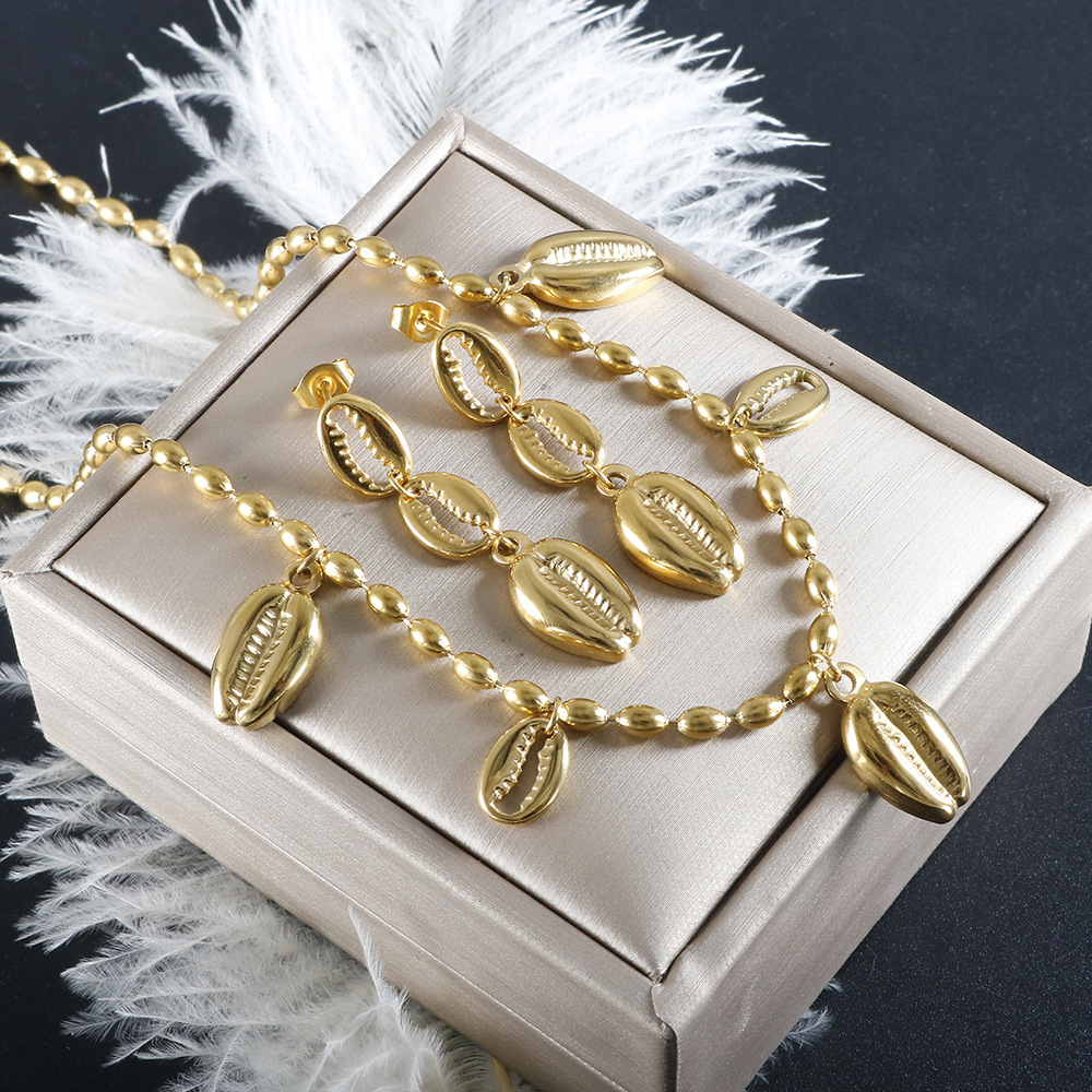 Plating Design Wholesale Jewelry Casual Marine Style Conch 304 Stainless Steel Plating Bracelets Earrings Necklace
