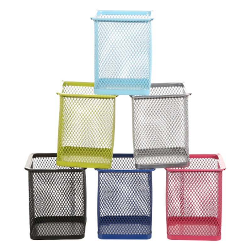 Transparente esmerilado titular de la pluma redonda almacenamiento escritorio al por mayor estudiante suministros metal multifuncional titular la pluma caja papelería