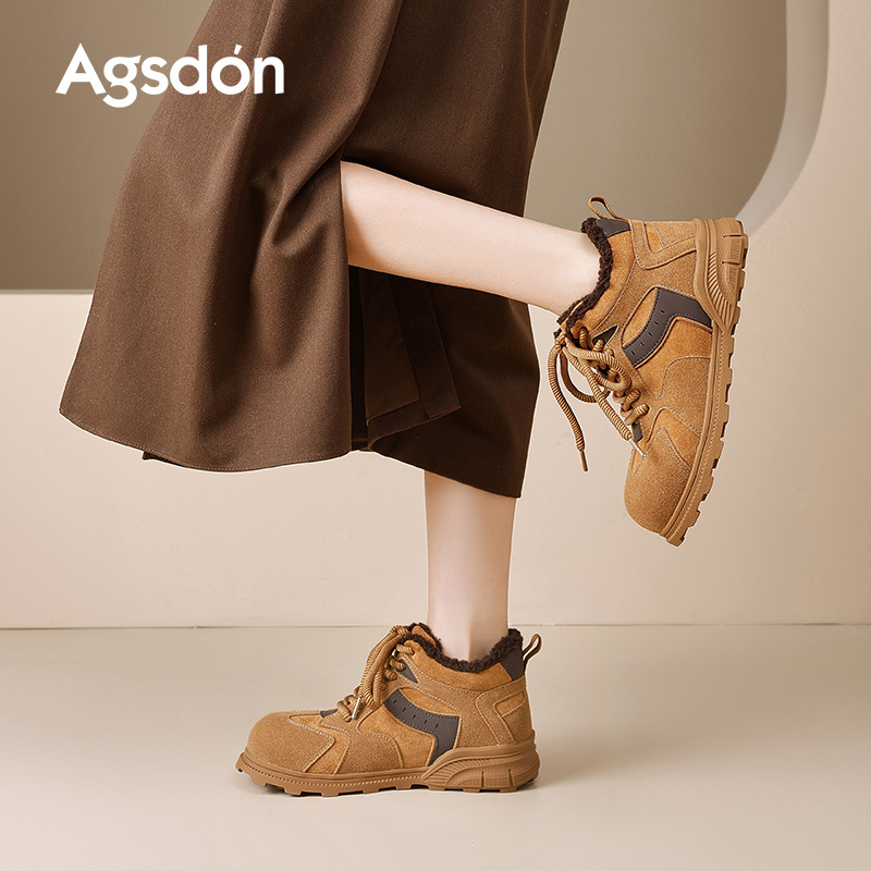 Augu Lion Standing Gao Zapatos casuales de terciopelo para mujeres 2025 nuevas botas de nieve de otoño y invierno zapatos de algodón de capacitación al aire libre