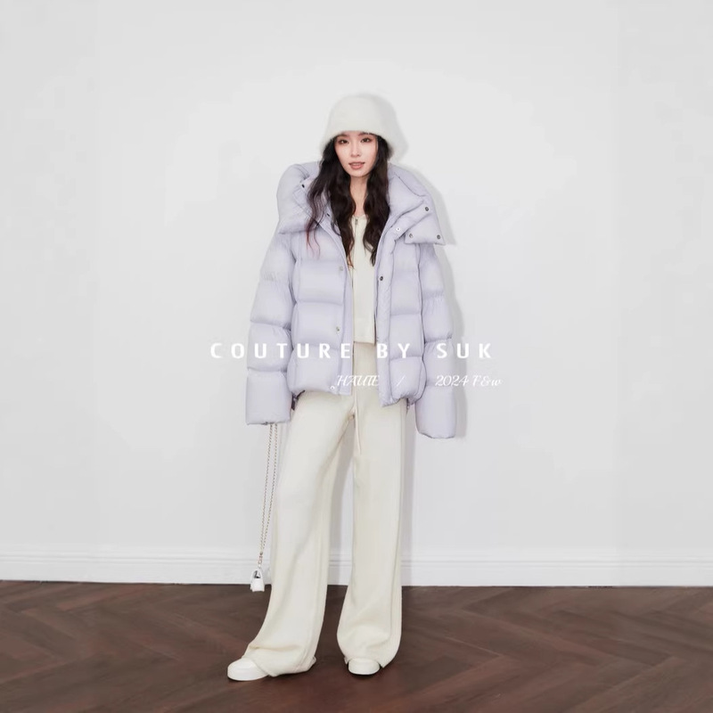 Pinghu down Jacket 90 White Goose down 2025 Winter New Model Purple Hooded Puffer Women's Mid-Length Coat Goose down Jacket