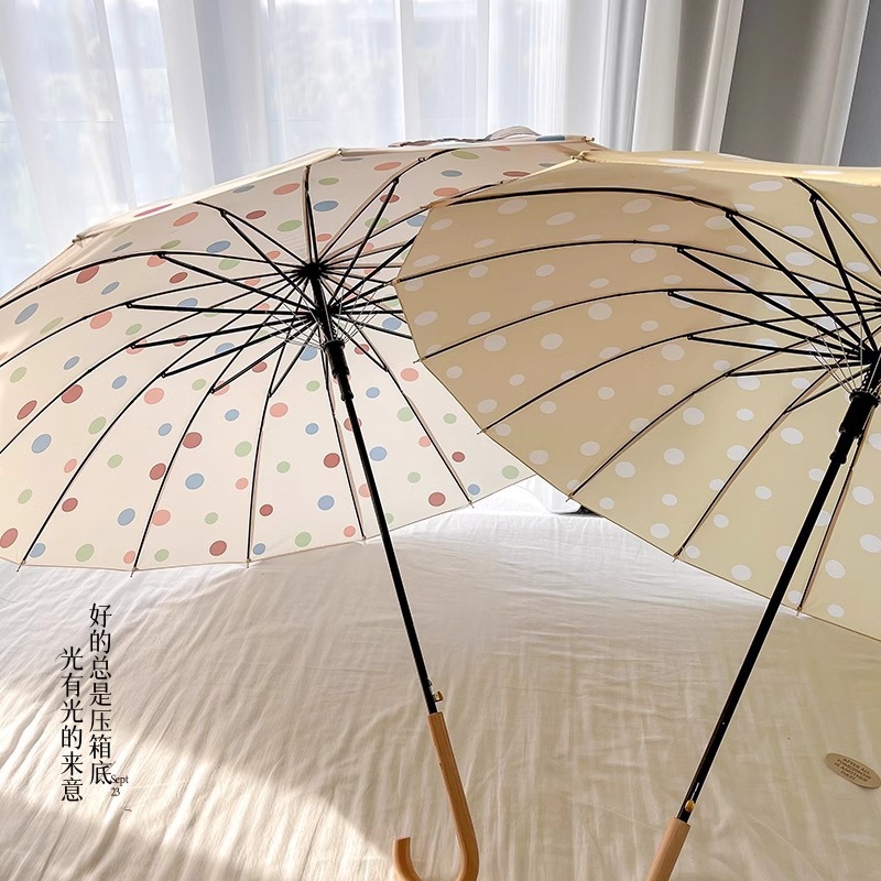 長柄傘16骨香港式傘女抗風波ポイント傘高級感自動丈夫晴雨両用