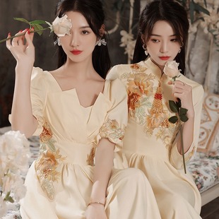 Chinese bridesmaid dress 2024 New champagne sisters and girlfriends bridesmaid dress fairy retro Chinese style slimming