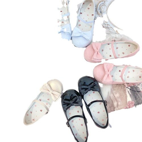 Adorable bow Lolita shoes, Lolita JK small leather shoes, rounded toe medium heel Mary Jane single shoes for women