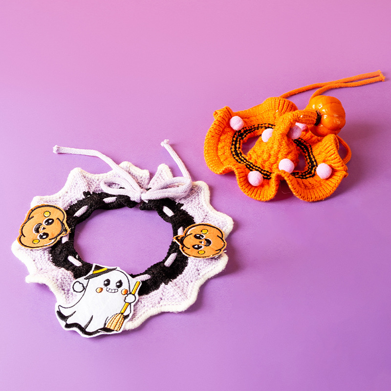 calabaza púrpura Halloween collar de punto babillo perro pequeño día extraño joyería mascota collar perro al por mayor