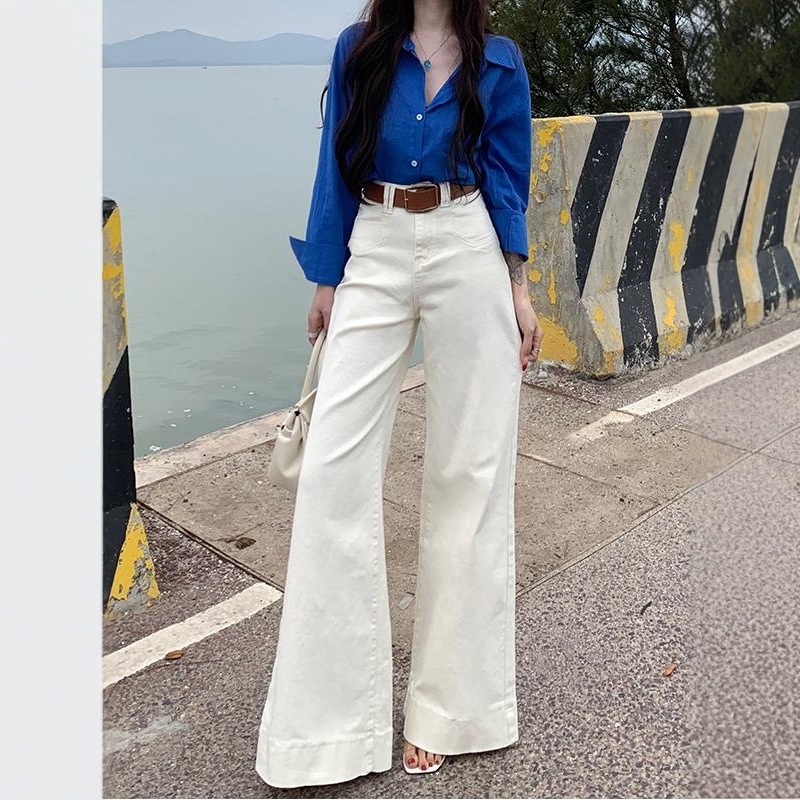 不贴腿腰带垂感喇叭牛仔裤女2025夏季新款高腰显瘦显腿长御姐风|undefined