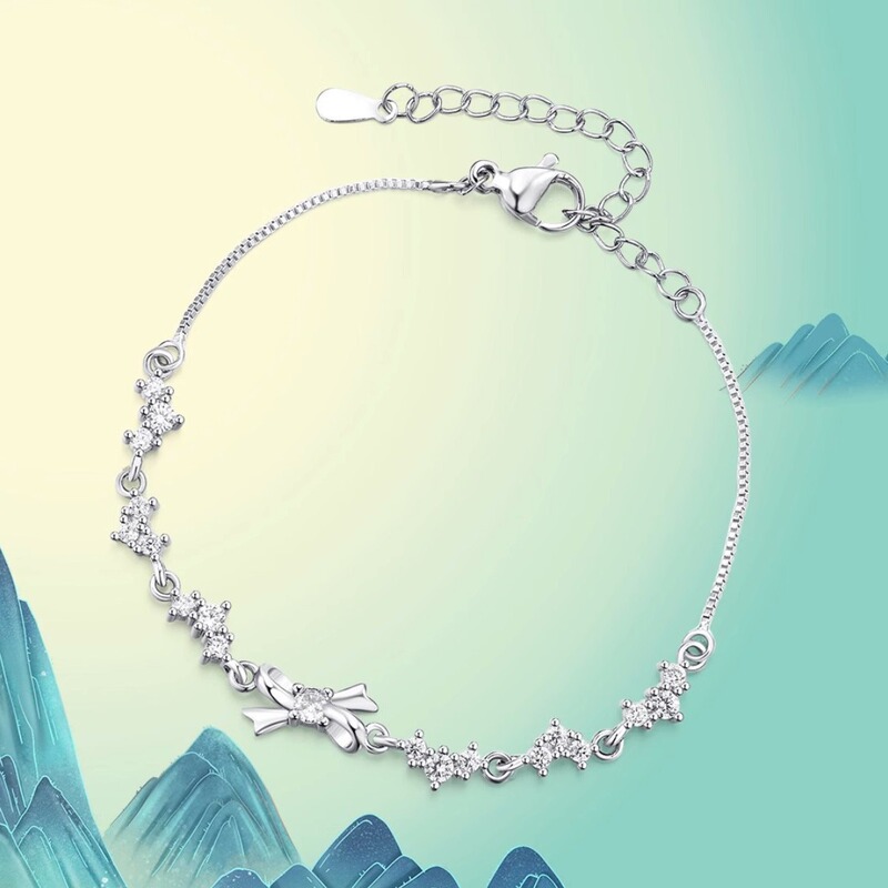 The Star-Sugar Diamond Bow Bracelet on the Wrist Connects Starlight and Sweetness to the Wrist, Creating a Light Luxury and Exquisite Galaxy Effect on the Fingertips The Star-Sugar Diamond Bow Bracelet on the Wrist Connects Starlight and Sweetness to the Wrist, Creating a Light Luxury and Exquisite Galaxy Effect on the Fingertips
