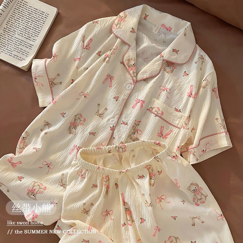 Pijamas al por mayor transfronterizos de verano nubes de algodón cardigan lindos dibujos animados chicas estudiantes se pueden usar con ropa de casa