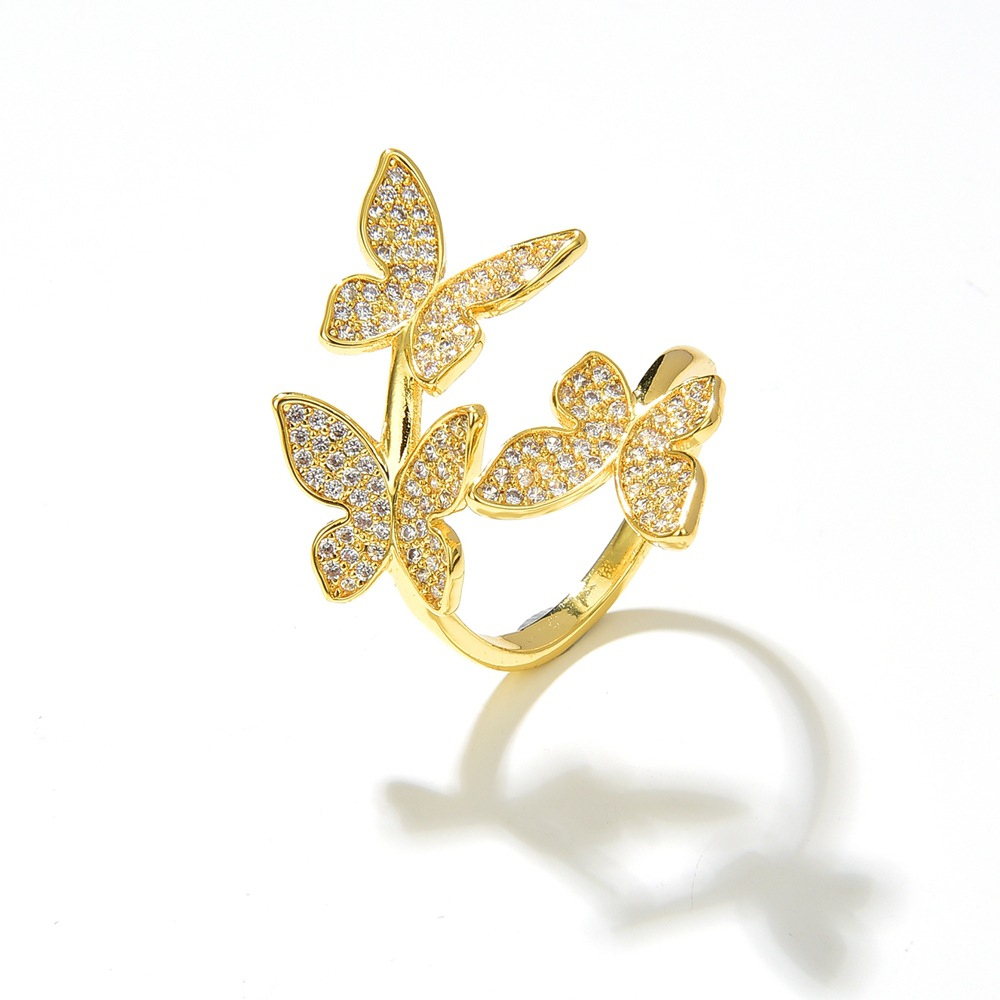 Fashion Simple Copper Plating 18k Golden Butterfly Shaped Open-end Zircon Ring display picture 2