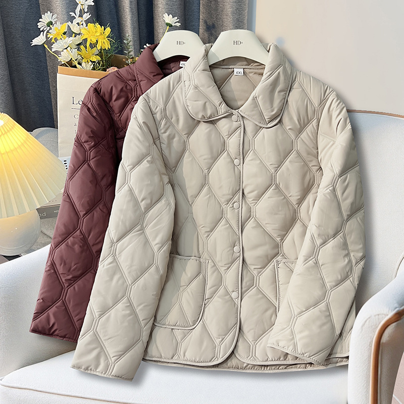 Mom's New Stylish down Cotton Coat with a Turn-Down Collar, Fashionable Warm Short Lightweight Cotton Jacket for Middle-Aged and Elderly Women