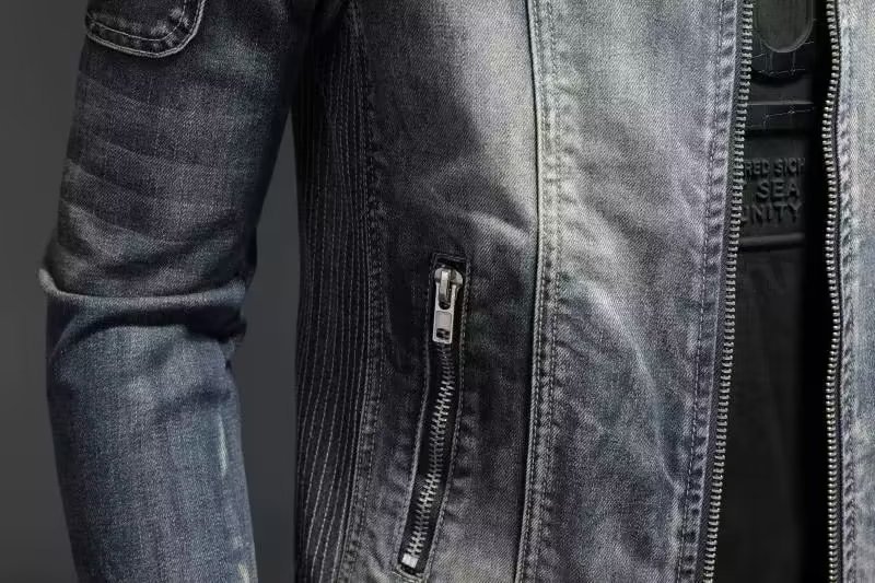 Veste en jean tendance pour homme, style rétro décontracté européen et américain, grandes tailles, col montant, fermeture éclair, idéale pour le cyclisme et la moto_voghion.com