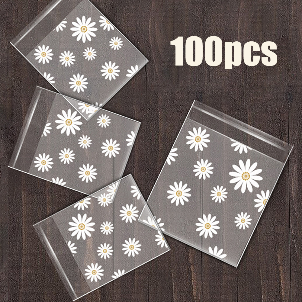 100个装简约风小雏菊透明OPP自粘袋烘焙曲奇饼干糖果雪花酥包装袋