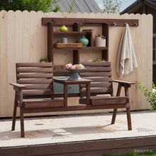 户外阳台实木桌椅炭化防腐木单双人家用靠背椅带茶几长公园休闲椅