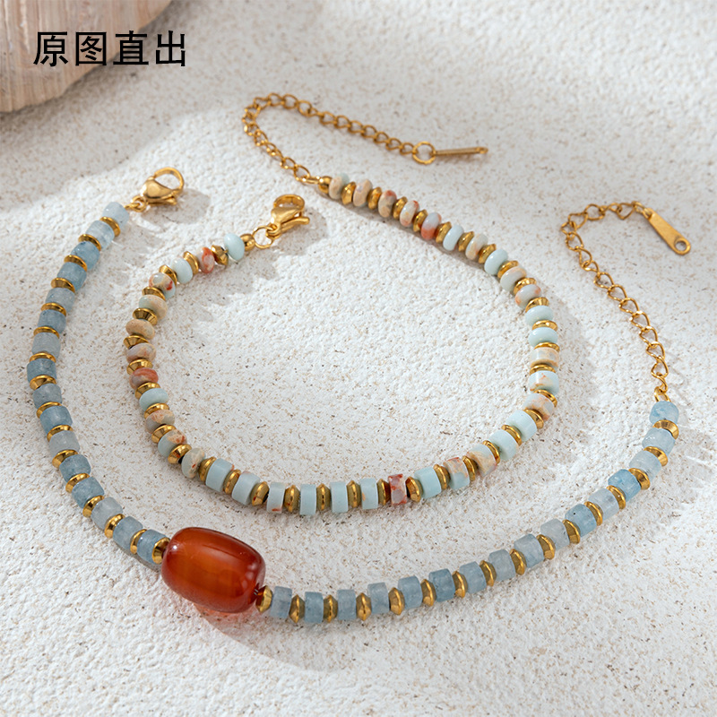 Tina Europa y los Estados Unidos lujo ligero transfronterizo piedra natural pulsera de cuentas nicho retro caída 18k joyas pulsera de oro al por mayor
