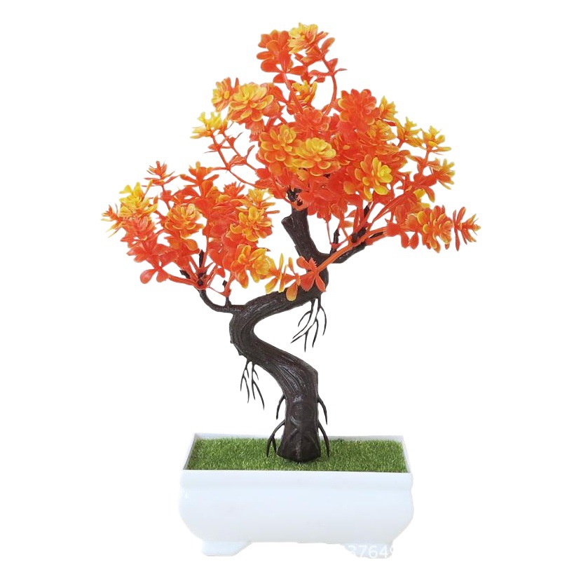[Con maceta] Planta artificial bonsai decoración de escritorio interior artificial rábano verde bonsai pequeña planta verde decoración de flores artificiales