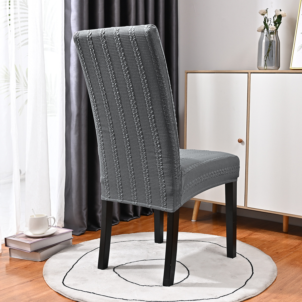 Transfronterizos sólidos elásticos jacquard silla de lino simple de alta espalda casera hotel restaurante silla cubierta al por mayor spot