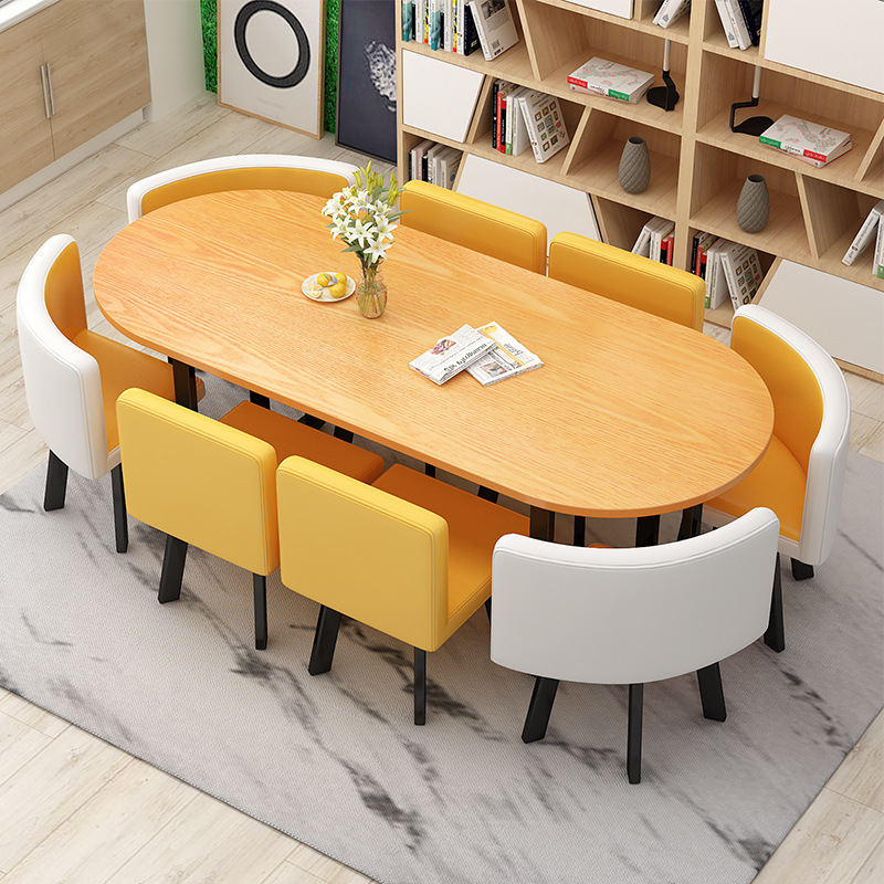 Mesa de comedor rectangular para 6 personas, conjunto de mesa y sillas para oficina, negociación y área de descanso, estilo celebridad de Internet