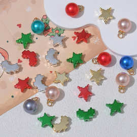 跨境热卖圣诞系列爱心珍珠吊坠材料串珠配件 diy项链手机链散珠