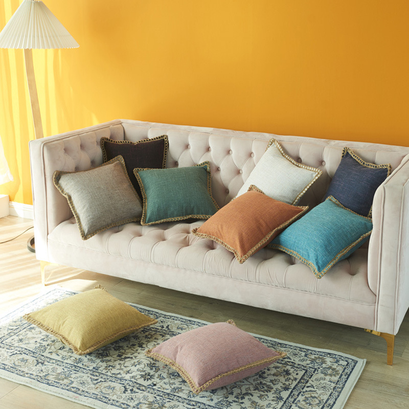 Housse de coussin de canapé décorative tissée en lin de couleur unie simple de style nordique nouvelle taie d'oreiller de décoration pour la maison_voghion.com