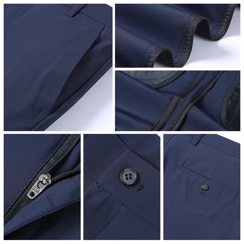 Pantalones casuales de negocios pantalones de traje de hombre Pantalones de verano de seda de hielo de secado rápido pantalones de hombre de mediana edad y ancianos de cintura alta pantalones de traje recto hombres