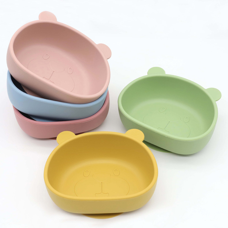 Mother and Baby Silicone Food Bowl Set, Integrated Baby Plate, Suction Cup Bowl, Bear Baby and Kidsren's Plate and Tableware