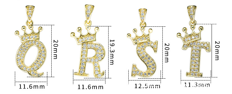 厂家批发微镶配件项链锆石吊坠 26个皇冠字母吊坠 微镶铜饰品配件详情7
