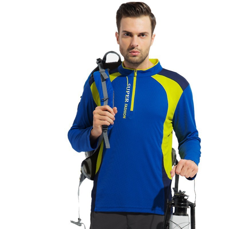 Primavera y verano, camisetas de manga larga para hombres, nuevos trajes de montaña al aire libre, camisetas deportivas de cuello vertical, camisetas de mujer de color cruzado image 1