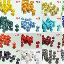 双孔10mm直孔ab软陶泥钻球手链配件满钻香巴拉珠子白黑红通孔串珠