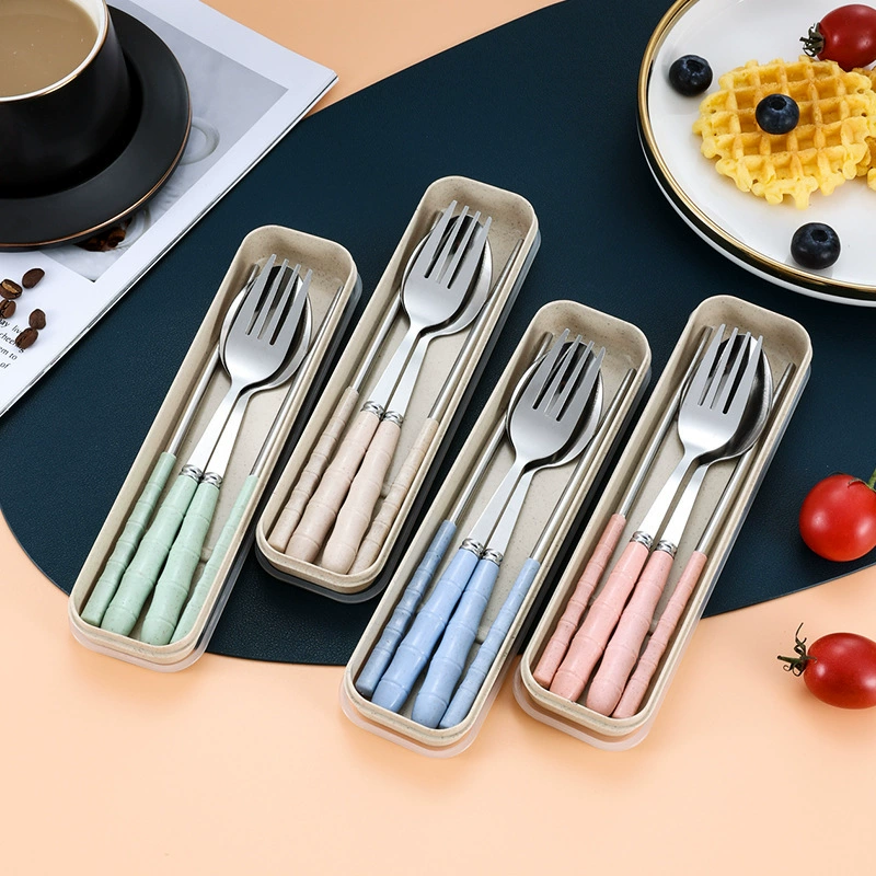 Путешественная куртка, бамбуковый набор, ложка для домашнего использования, вилка, палочки для начальной школы нержавеющая сталь, ручная посуда, набор из 3 предметов, подарок на день рождения