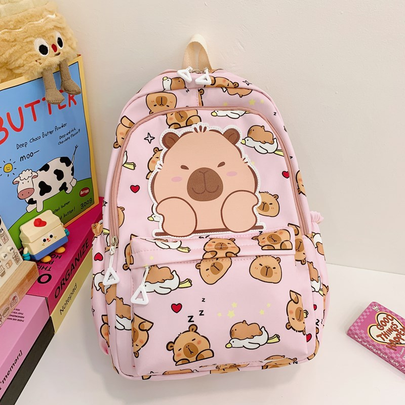 Mochila de dibujos animados para niños y niñas, lindas mochilas para estudiantes de jardín de infantes Capibara, mochilas para niños de gran capacidad.