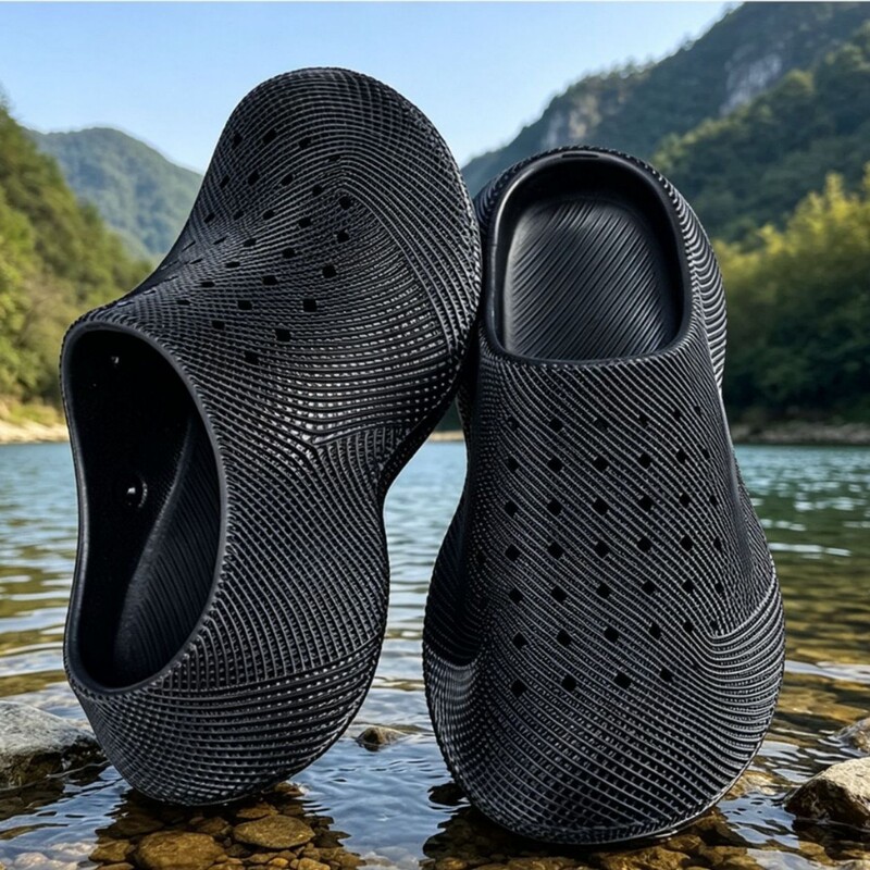 Men's Summer Non-Slip Outdoor 3D Pattern Sandals, Eva Thick-Soled Comfortable Slip-On Beach Shoes