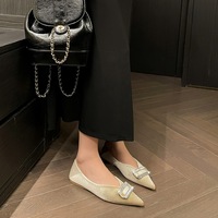 2873-K76 Korean Fashion Banquet Flat Heel Women's Shoes with Xishi Suede Shallow Mouth Pointed Water Diamond Buckle Flat Bottom Single Shoes for Women