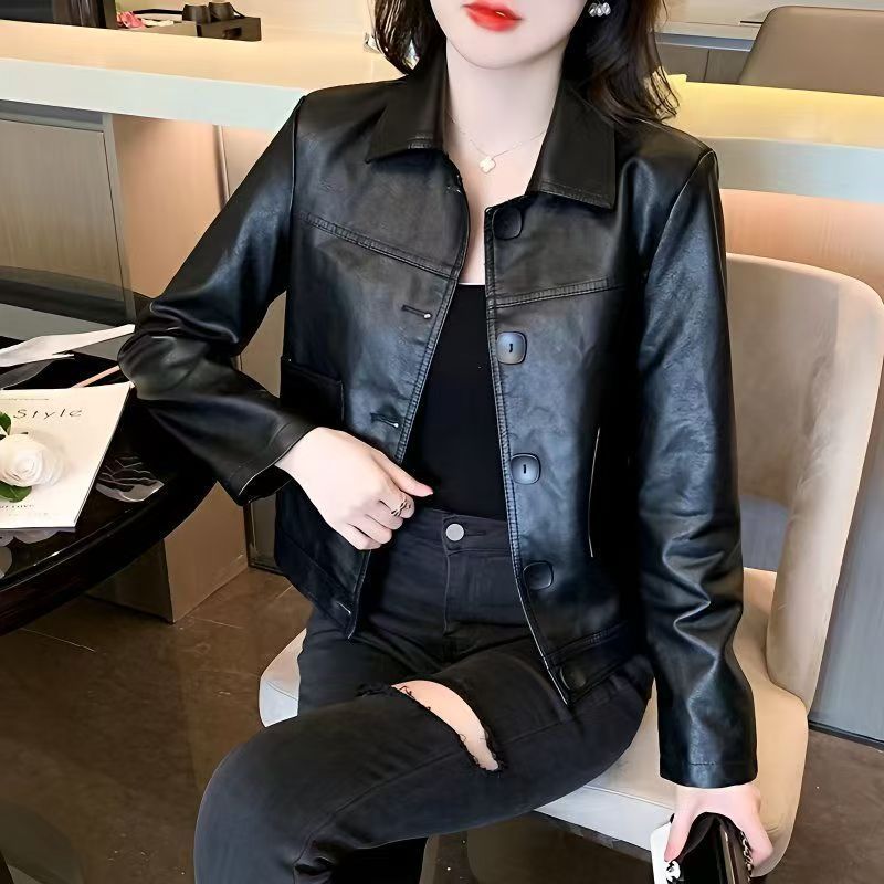 2025 New Spring and Autumn Small Leather Jacket Maillard Monica Leather Jacket Petite Women's Leather Jacket Motorcycle Versatile