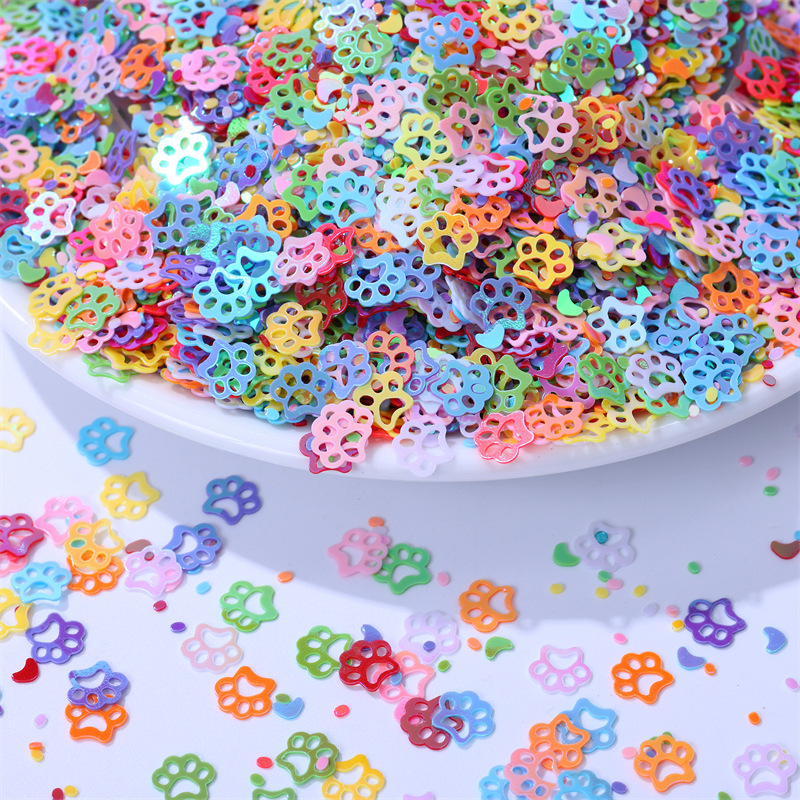 Cartoon cat and dog footprints feet color transparent sequins Crystal mud filling decoration children's nails manicure accessories Cartoon cat and dog footprints feet color transparent sequins Crystal mud filling decoration children's nails manicure accessories