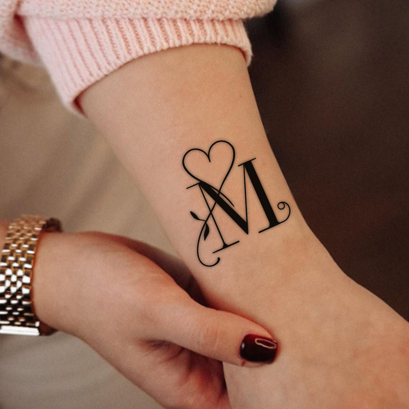Gentle Style Letter m Tattoo Sticker, Heart Vine Design, Waterproof Tattoo Sticker for Anniversary Wrist