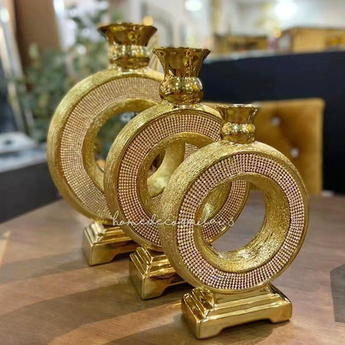 European style electroplated gold brushed ceramic flower arrangement model room living room wedding KTV hotel flower shop vase ornaments