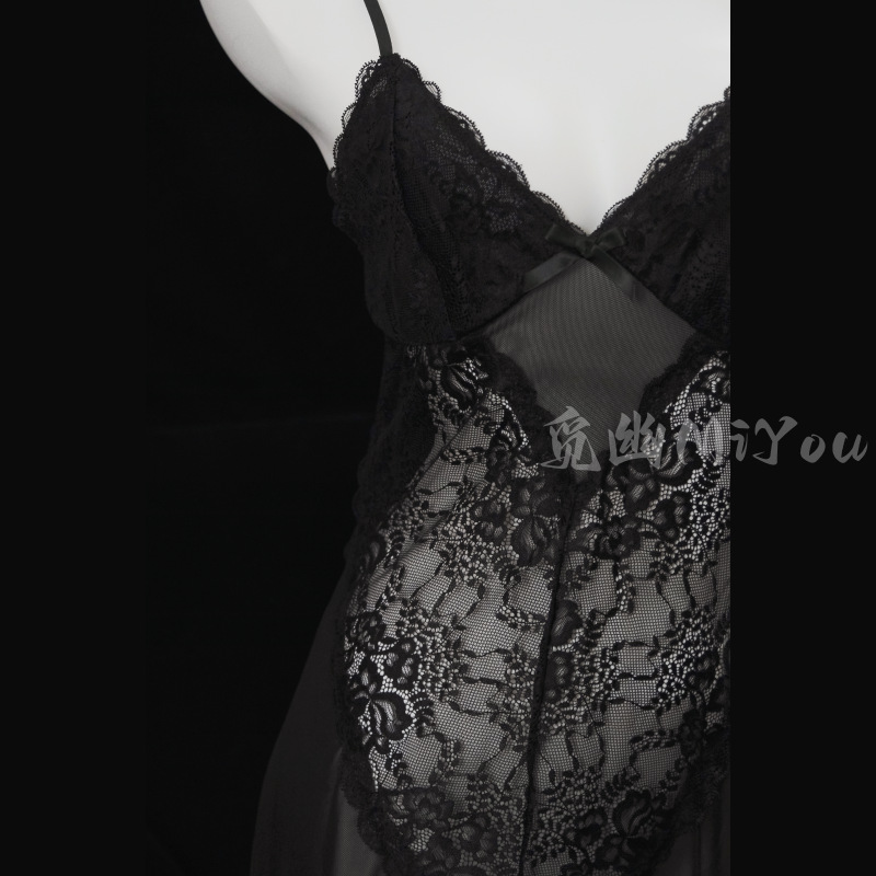 Miyou sexy lingerie deep V sexy lace see-through backless French pajamas mesh suspender skirt home wear Y8122