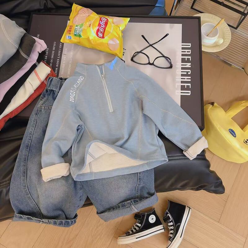 秋季新款儿童高领半拉链卫衣女童修身上衣保暖打底衫男童时尚外套|undefined