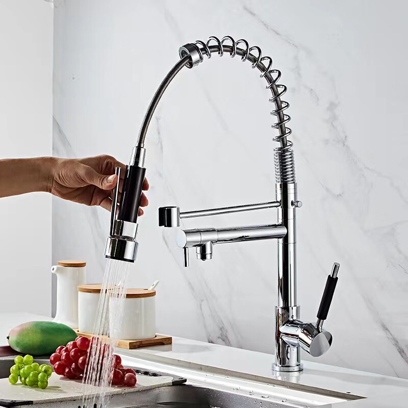 Copper core spring faucet cross-border kitchen hot and cold drawing double single tap vegetable basin sink sink sink water hose