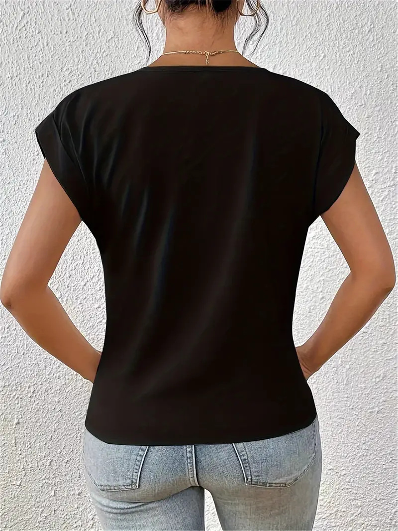 236g Weight Short Sleeve Sleeve Length Spandex, Polyester Fabric Type Long Top Length T-shirt Tops Type Casual, Daily Occasion V Neck Neckline Loose Fit Type Solid Color Pattern Summer Season Women's Gender Casual, Elegant Style Wholesale Women's Spandex Polyester Casual Elegant Solid Color Short Sleeve T-Shirts 7