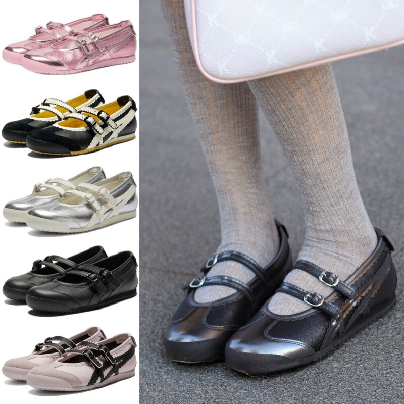 【Original Label and Original Box】Authentic Tiger Onitsuka Tiger Shoes Mary Jane Ballet-Style Dance Shoes Tgrs Jacquard Flats