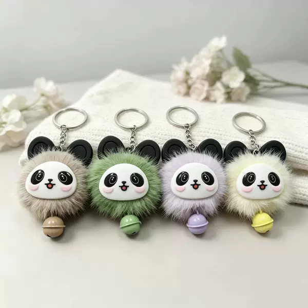 Popular plush red panda keychain with a cute bell, cartoon plush bag charm, and key ring