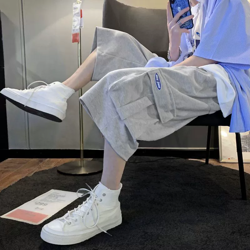 Shorts, trend summer trousers, loose straight fit