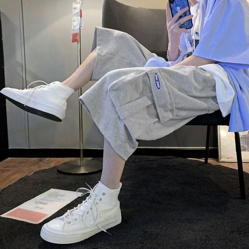 Men's Work Shorts, Hong Kong Style Loose Summer  New Shorts, Korean Version Trendy Straight Leg Fashionable and Versatile, Seven-Eighth Length Cool Style