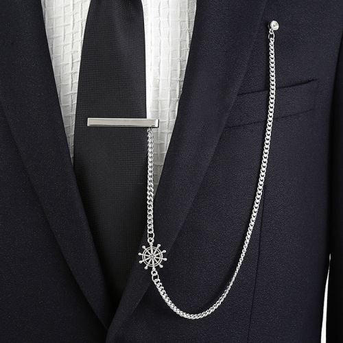 Fashionable tie clip long chain formal suit men's gold silver collar clip rudder electrocardiogram bear clip